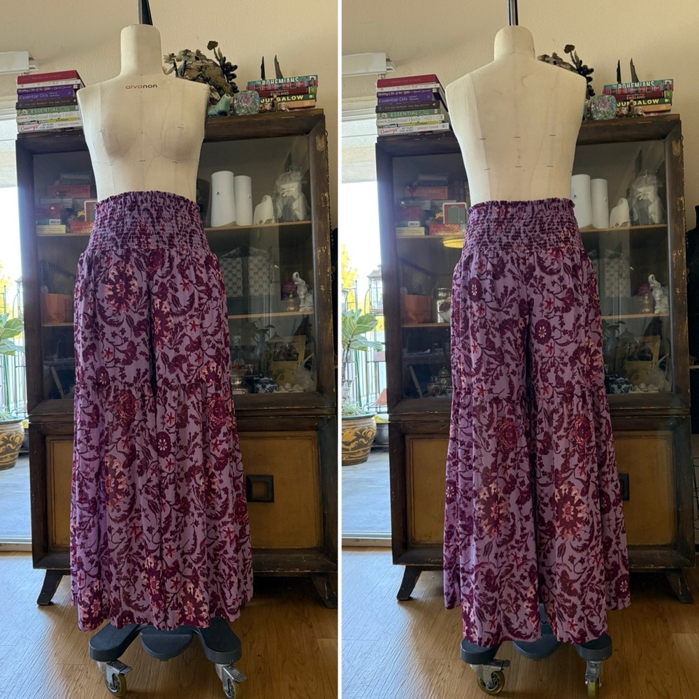 ANTHROPOLOGIE Pink and Purple Floral Split Skirt